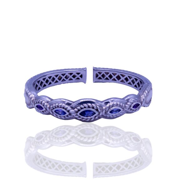 Vintage Sterling Silver Sapphire, Amethyst, CZ Cuff Bracelet - Picture 7 of 7